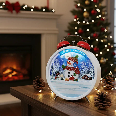Reloj Navideño Bola De Nieve Con Luz Y Sonido Ref. Sdd011
