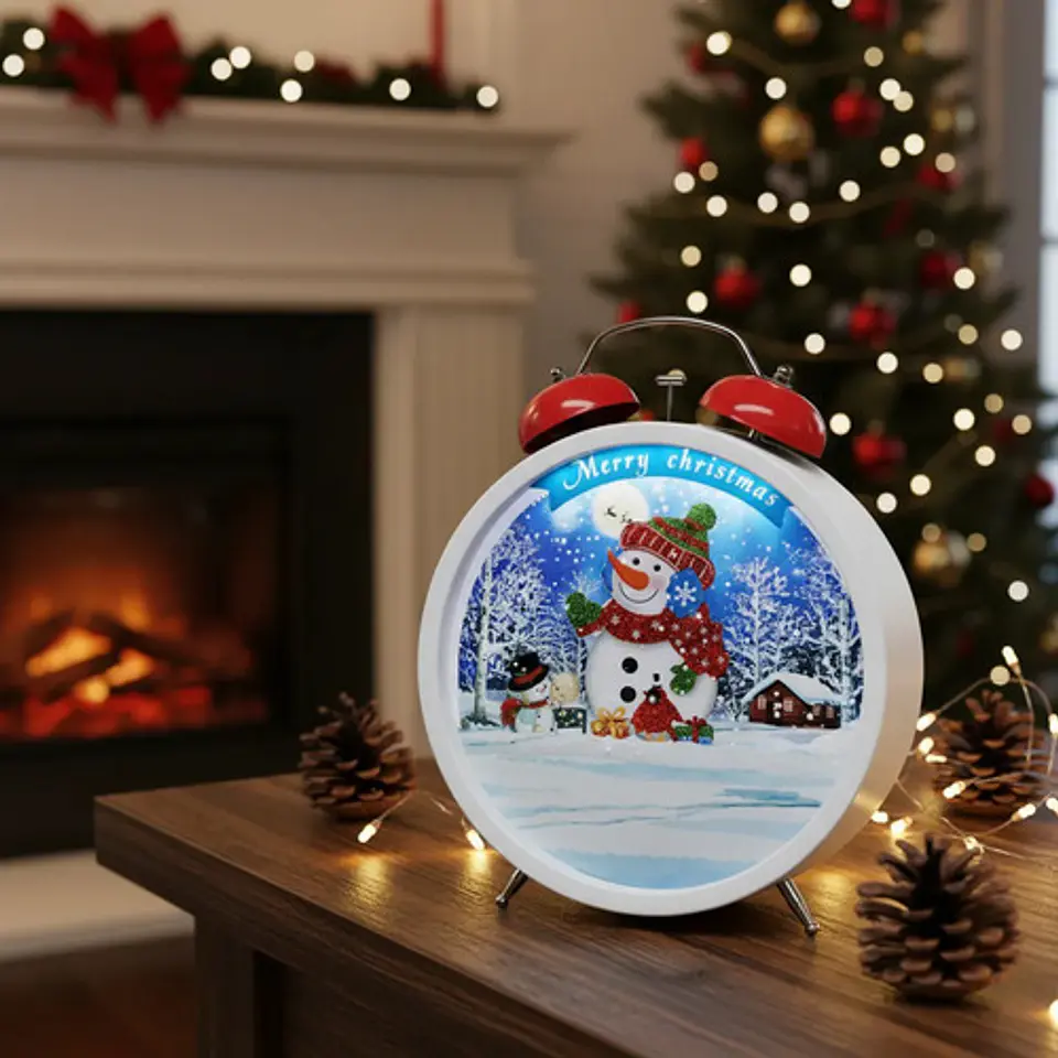 Reloj Navideño Bola De Nieve Con Luz Y Sonido Ref. Sdd011 1