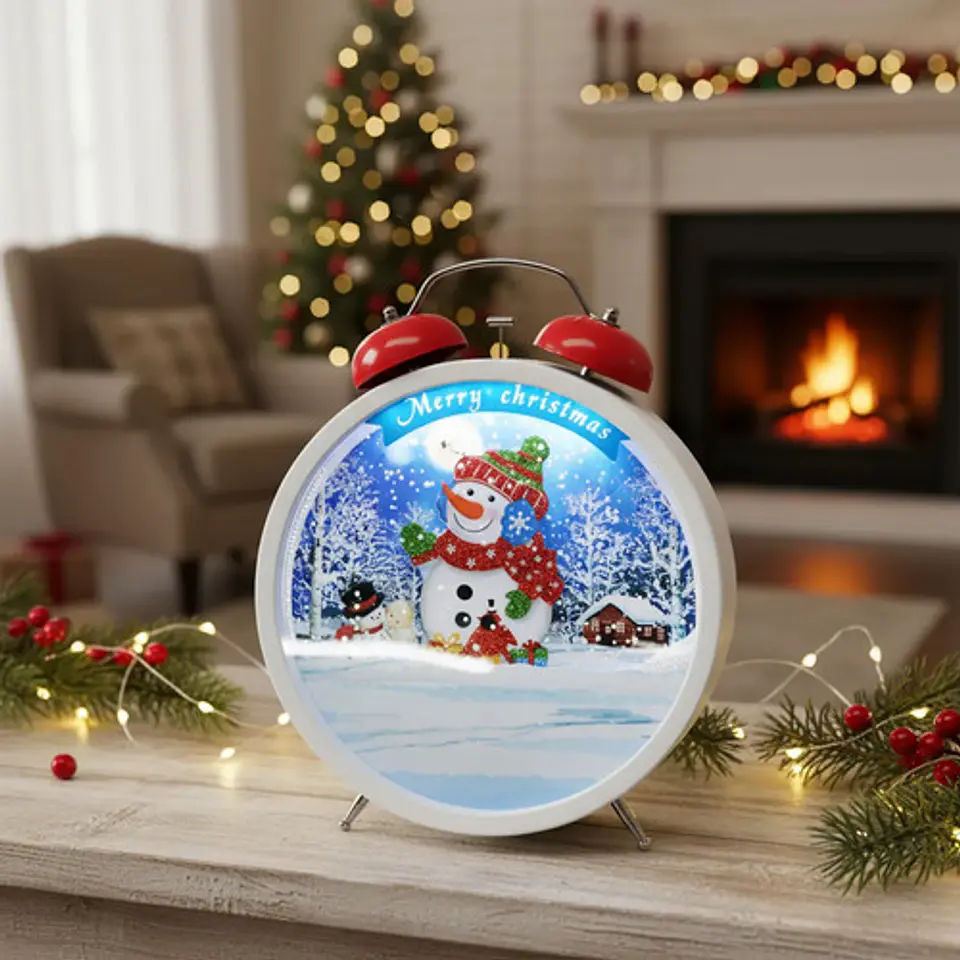 Reloj Navideño Bola De Nieve Con Luz Y Sonido Ref. Sdd011 2