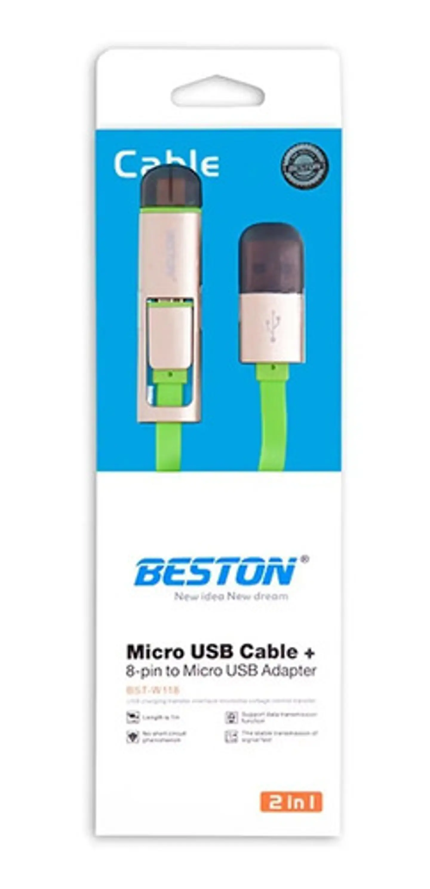 Cable Usb Beston I6 V8 1m Verde Conexión Doble Micro-usb 2