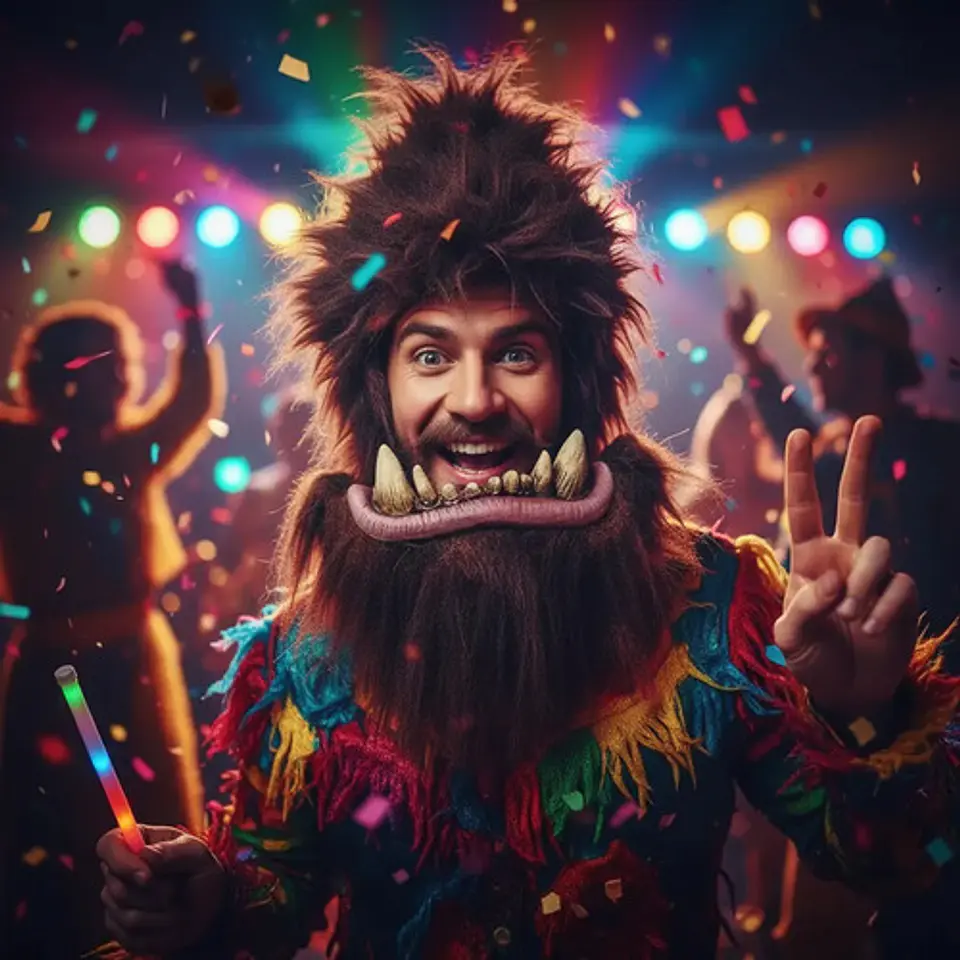 Máscara Trol Con Barba Mitad Rostro Marrón Oscuro Adulto Todo Fiestas 4