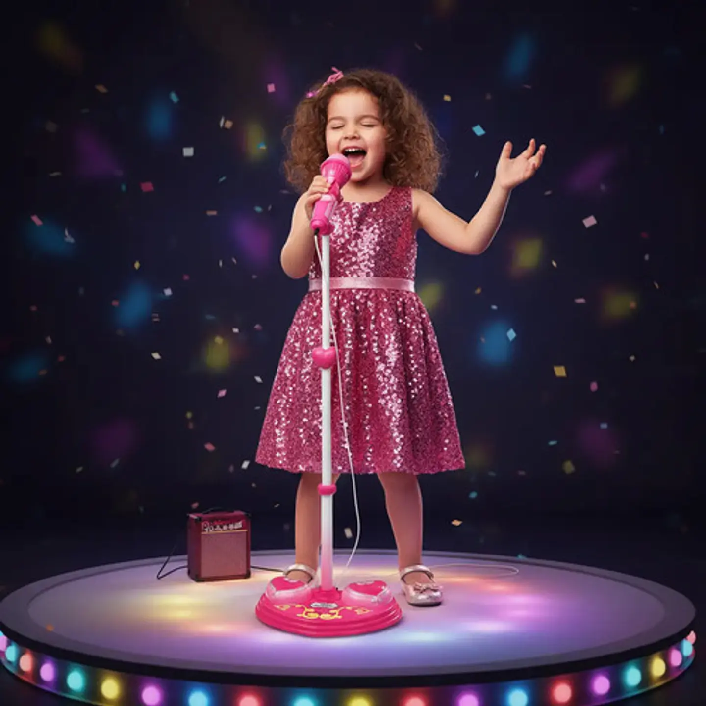 Micrófono Princess Karaoke Con Soporte Luz Ref. Hk-1389a 1