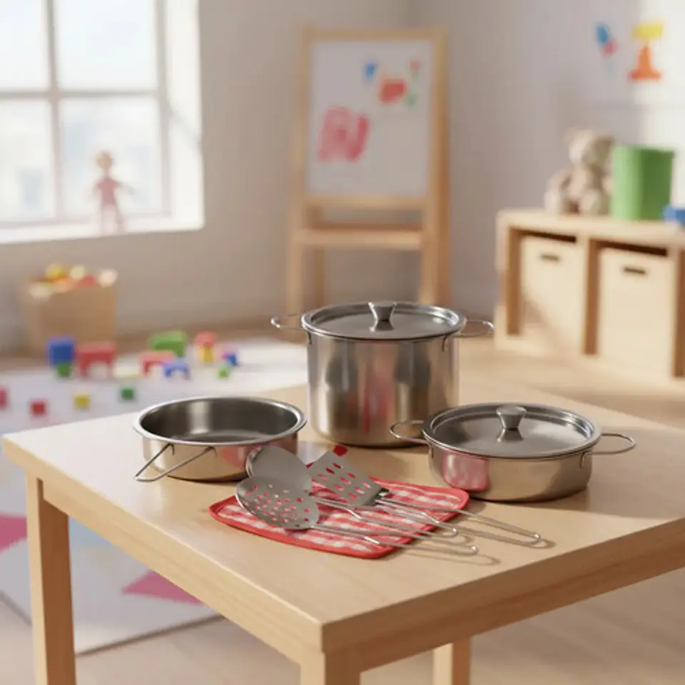 Set Cocina Kitchen Series Ollas 9pcs Acero Niños 6