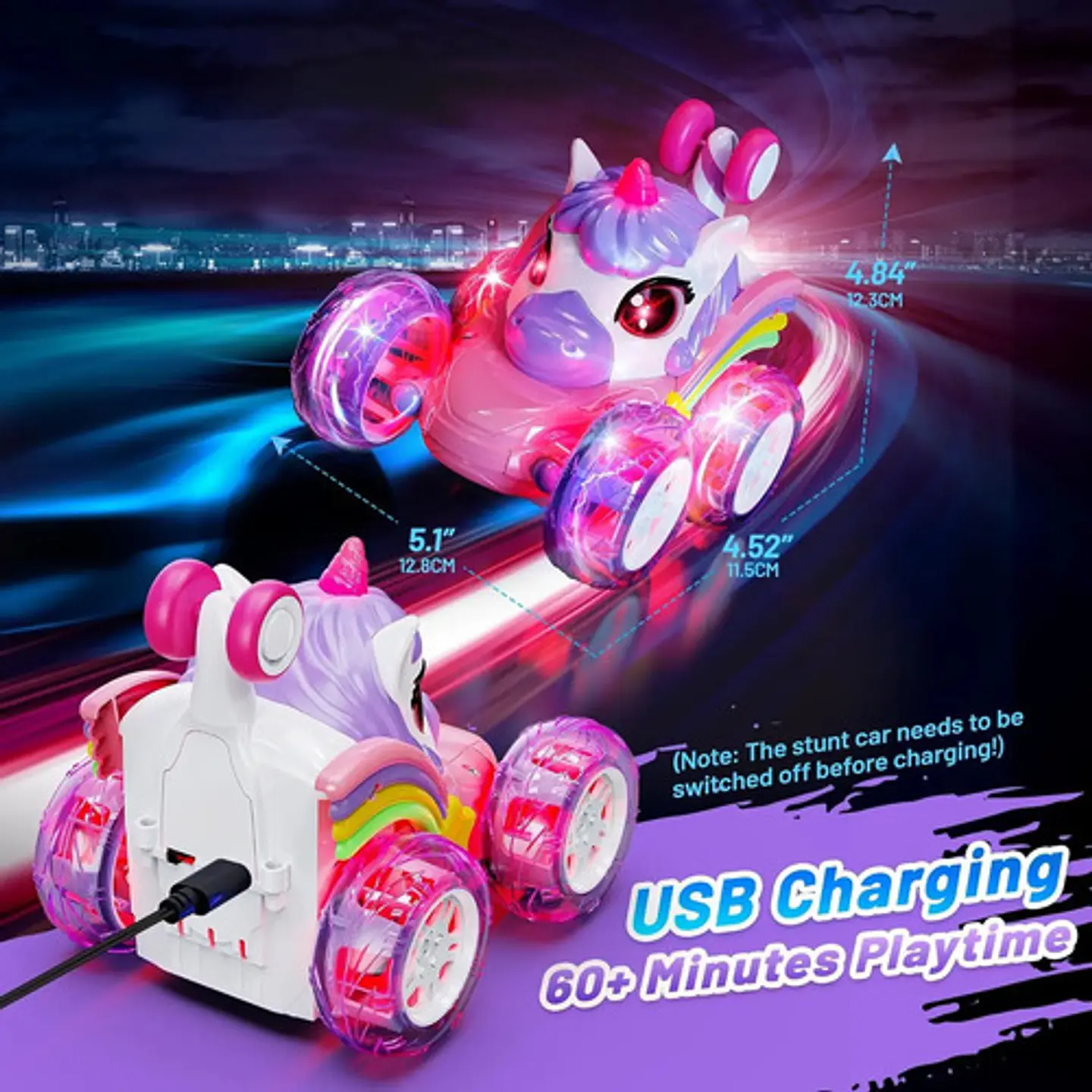 Carro R/c Unicornio Y Tiburón Para Niñas Luces Y Sonidos 14