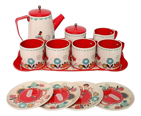 Set De Te Metálico 14pcs Niñas Vajilla Cocina Ref. 998-e