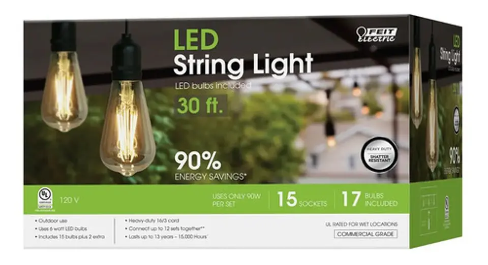 Guirnalda 9.1m 15 Bombillos Led Feit Electric Luz Amarilla 12v 3