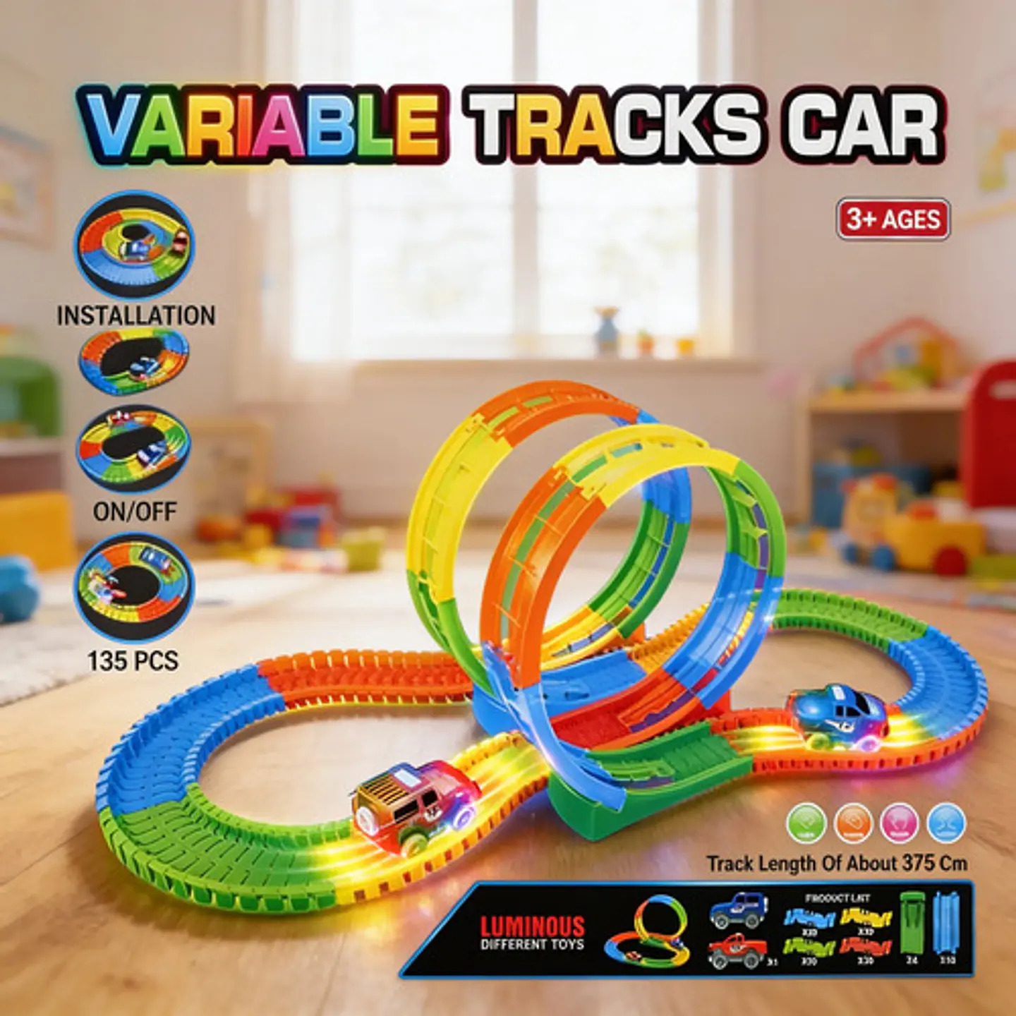 Pista Variable Luminous Luz Gd-8135a Carros Autos Magic 2