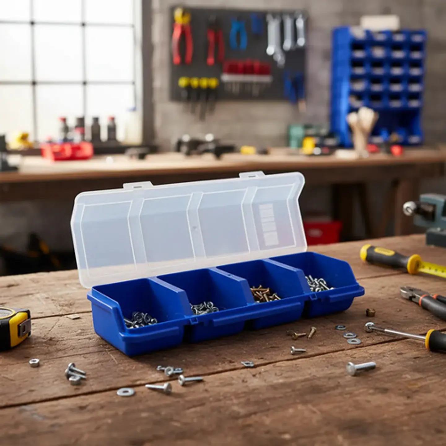 Organizador Plástico De Piezas Pequeñas X4 Compartimentos Azul 1