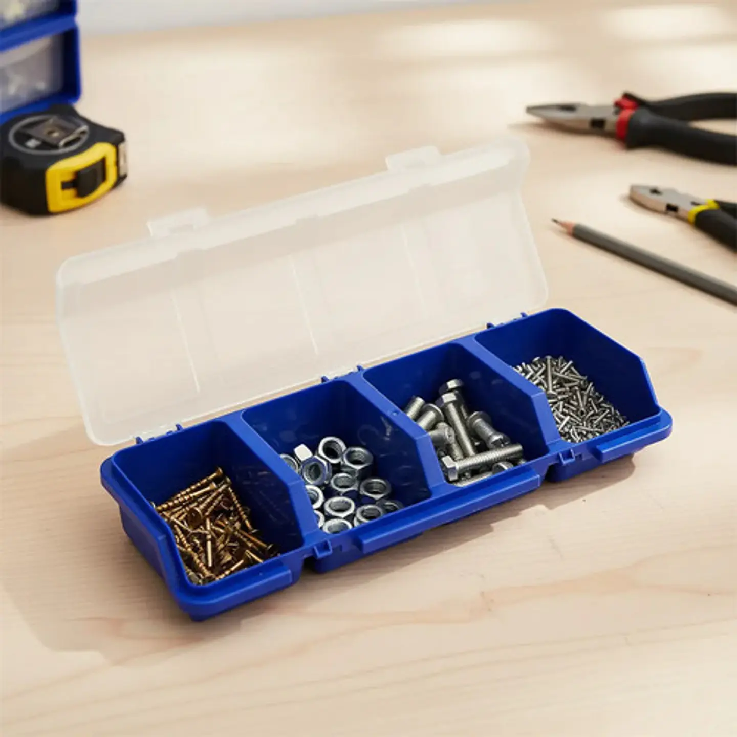 Organizador Plástico De Piezas Pequeñas X4 Compartimentos Azul 3