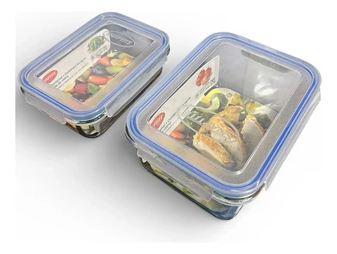 Refractaria Porta Comida Set X2 Tapacierre Presión En Vidrio