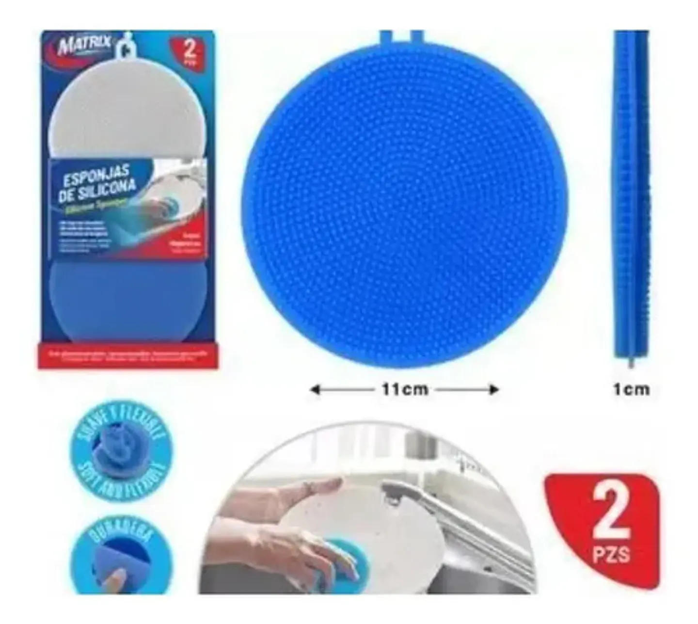 Pack X2 Esponjas Silicona Multiuso Scrubber Cleanz Antibacterianas 11cm 4