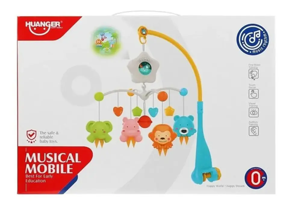 Móvil Musical Bebé Cuna Huanger Proyector Sonidos Y Luces Multicolor Animal 3