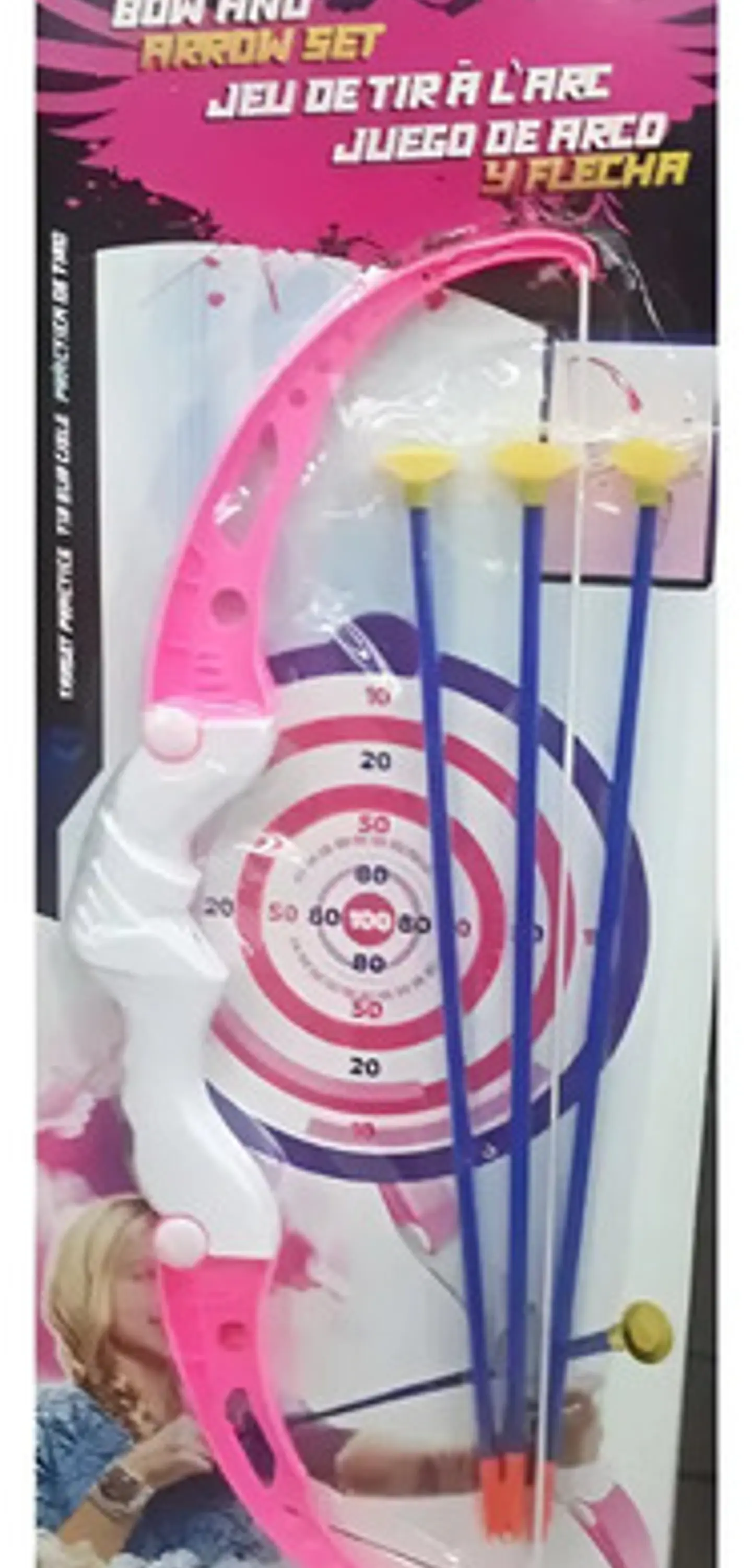 Arco y Flecha MonToy para Niñas de 5 a 7 Años con Blanco de Tiro, Rosa 1