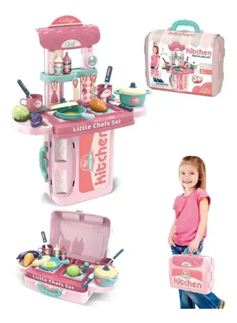 Cocina Maletín Infantil Portátil 3 En 1 Accesorios 008-976a 7