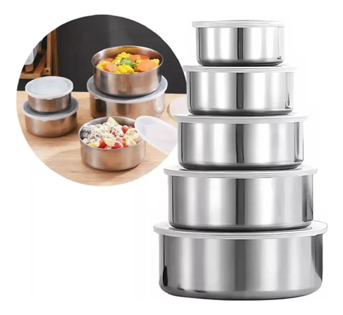 5 Bowls Acero Inoxidable Imperial Home Con Tapa Plateados Plateado 2