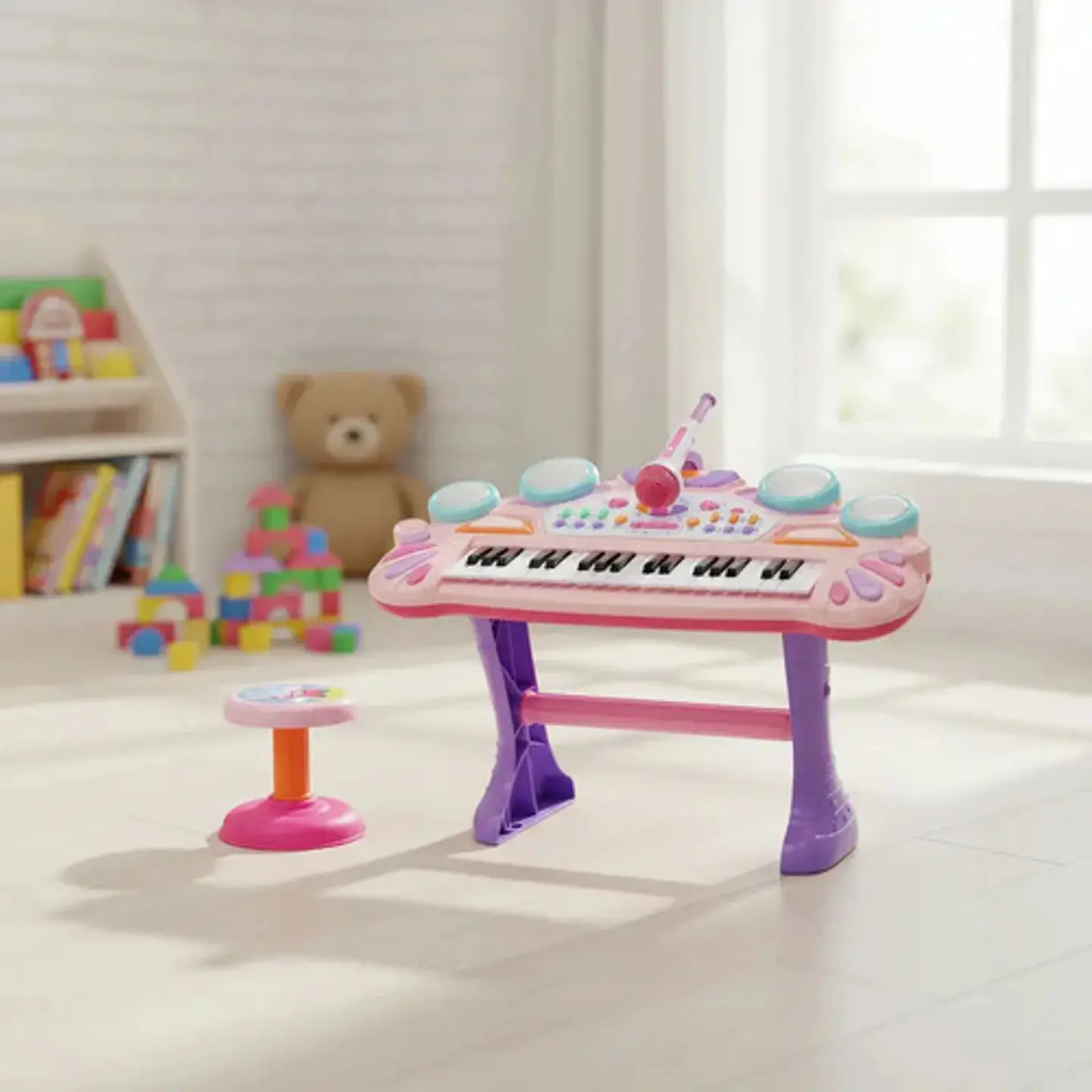 Piano Organeta Electrónica Musical Con Micrófono Y Silla  1
