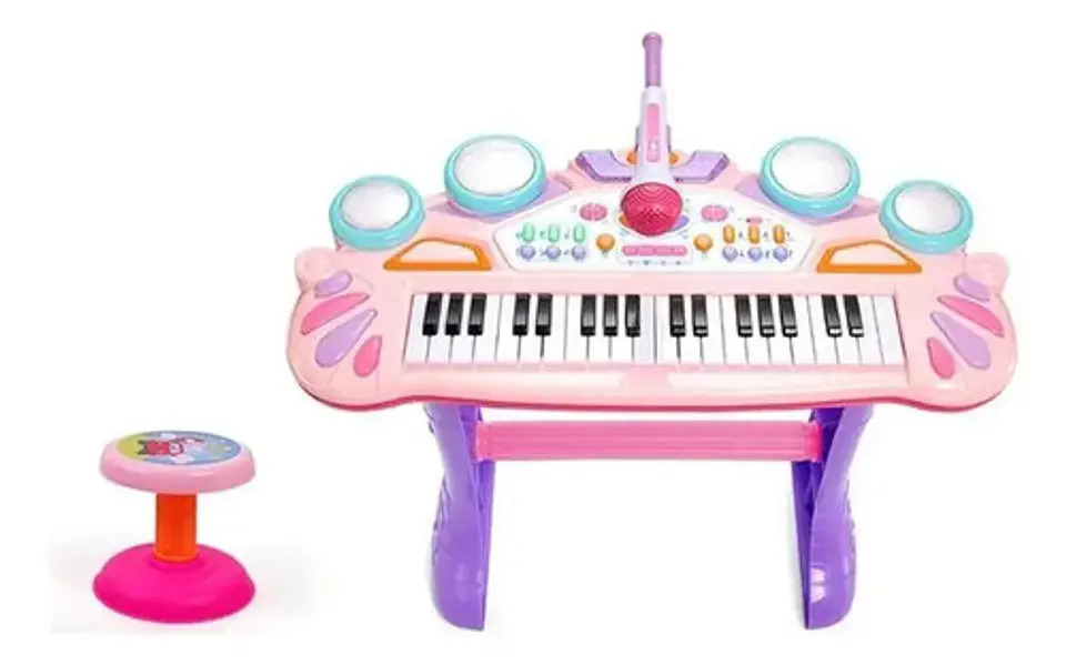 Piano Organeta Electrónica Musical Con Micrófono Y Silla  3
