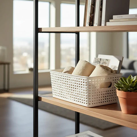 Cesta De Plástico Tejido Almacenamiento Organización 29cm 