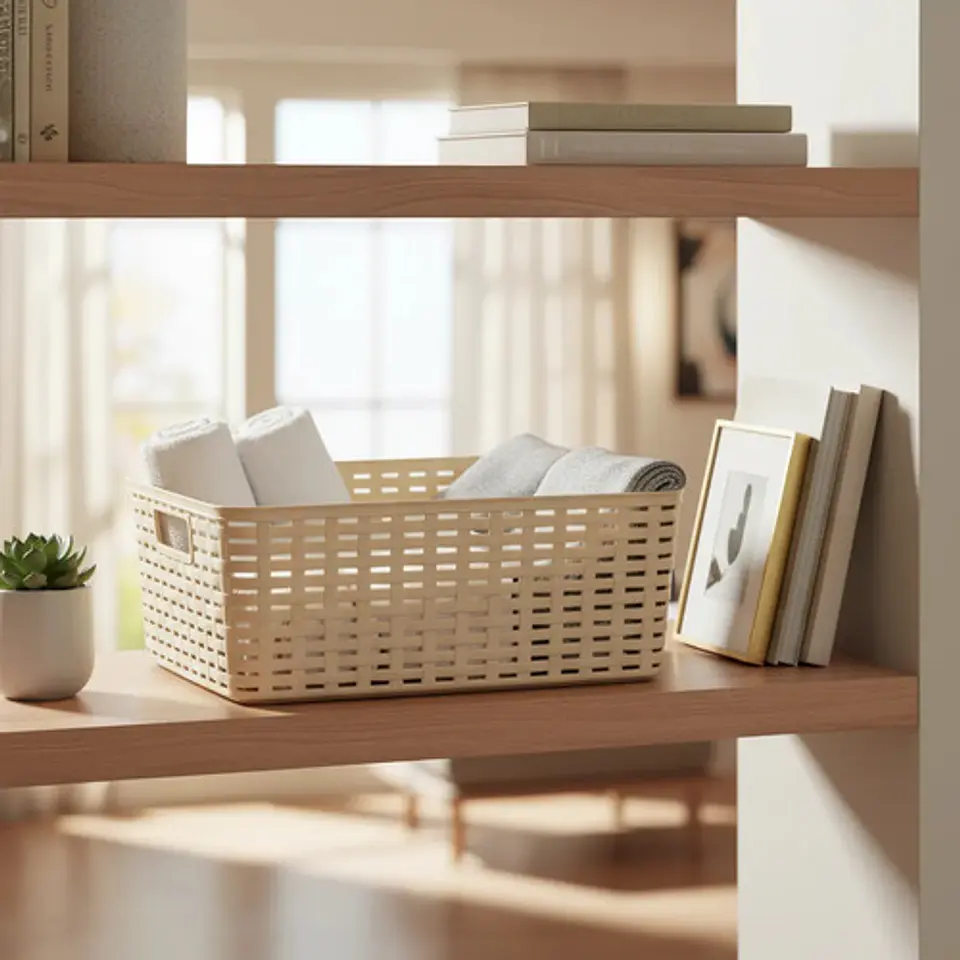 Cesta De Plástico Tejido Almacenamiento Organización 29cm  2