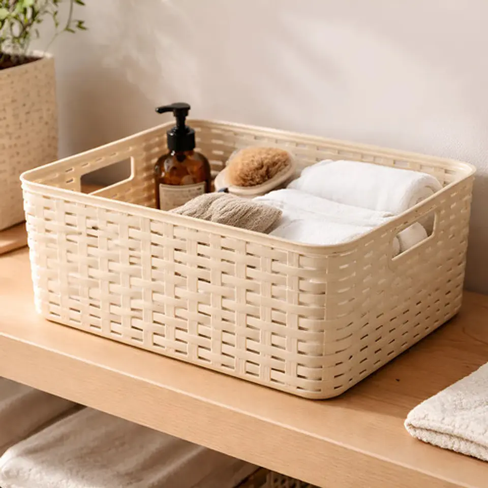 Cesta De Plástico Tejido Almacenamiento Organización 29cm  3