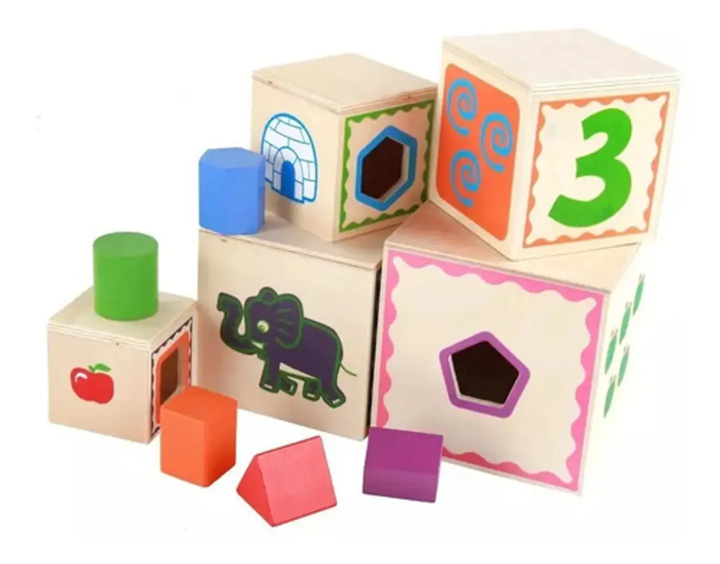 Cubos Didácticos Madera X5 Und Niños Juguete Figuras Cub-5  2