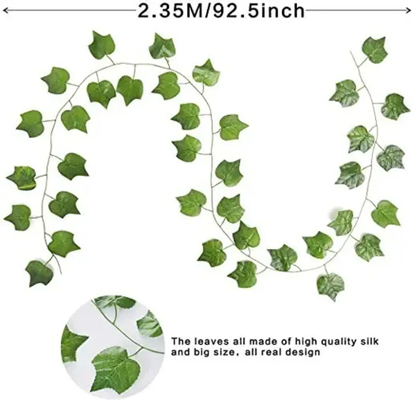 Guirnalda Hiedra Verde Seda Plástico 2.35m Pack 12 Mazugi Decoración 3