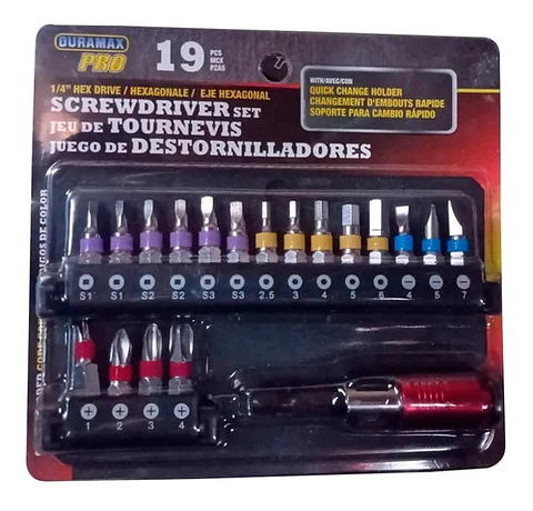 Juego Destornilladores 19 Piezas Macrooutlet Duramax Pro Set Colores Puntas