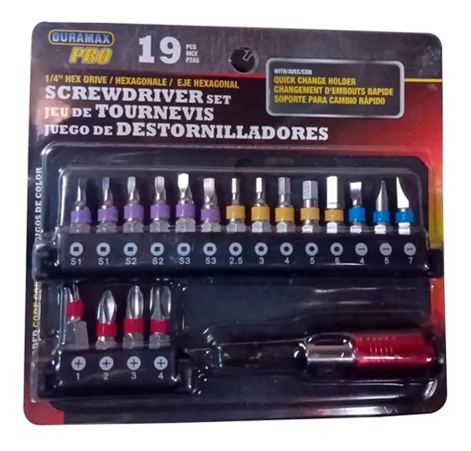 Juego Destornilladores 19 Piezas Macrooutlet Duramax Pro Set Colores Puntas 1