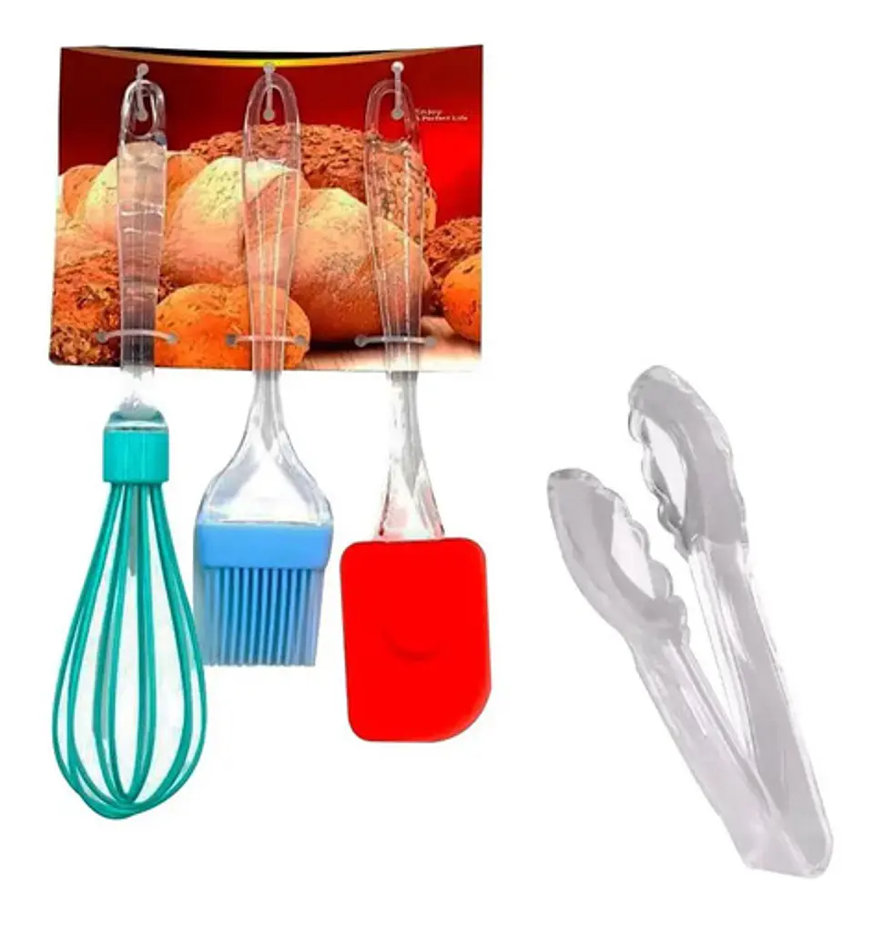 Set X4 Piezas Cocina Espátula-brocha-globo Manual-pinzas 060 Color Transparente 3