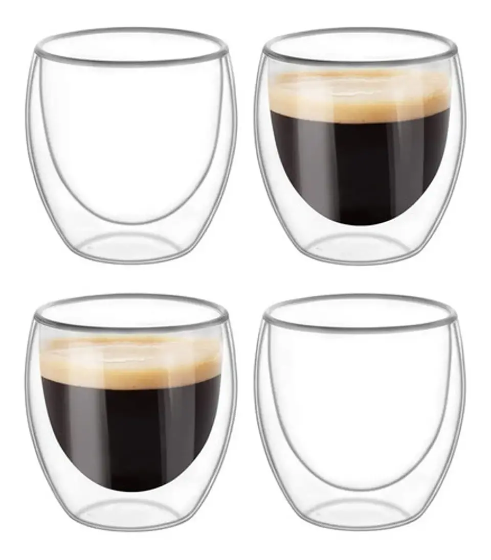 Shot Taza Doble Pared Vidrio Borosilicato 80ml Espresso X4 2