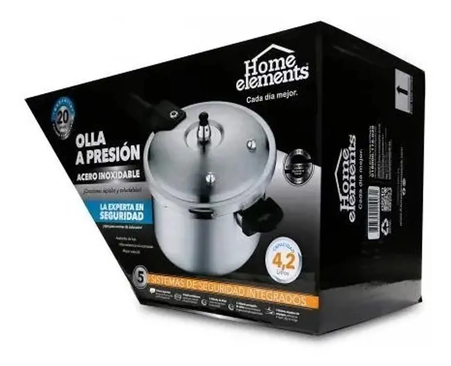 Olla A Presión 5.6l Acero Inoxidable Home Elements Compatible Gas Eléctrica Plateado 3