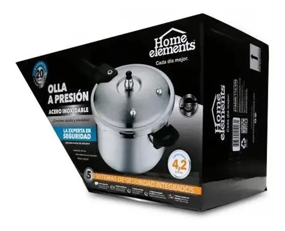 Olla A Presión 5.6l Acero Inoxidable Home Elements Compatible Gas Eléctrica Plateado 3