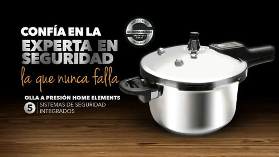Olla A Presión 5.6l Acero Inoxidable Home Elements Compatible Gas Eléctrica Plateado 4