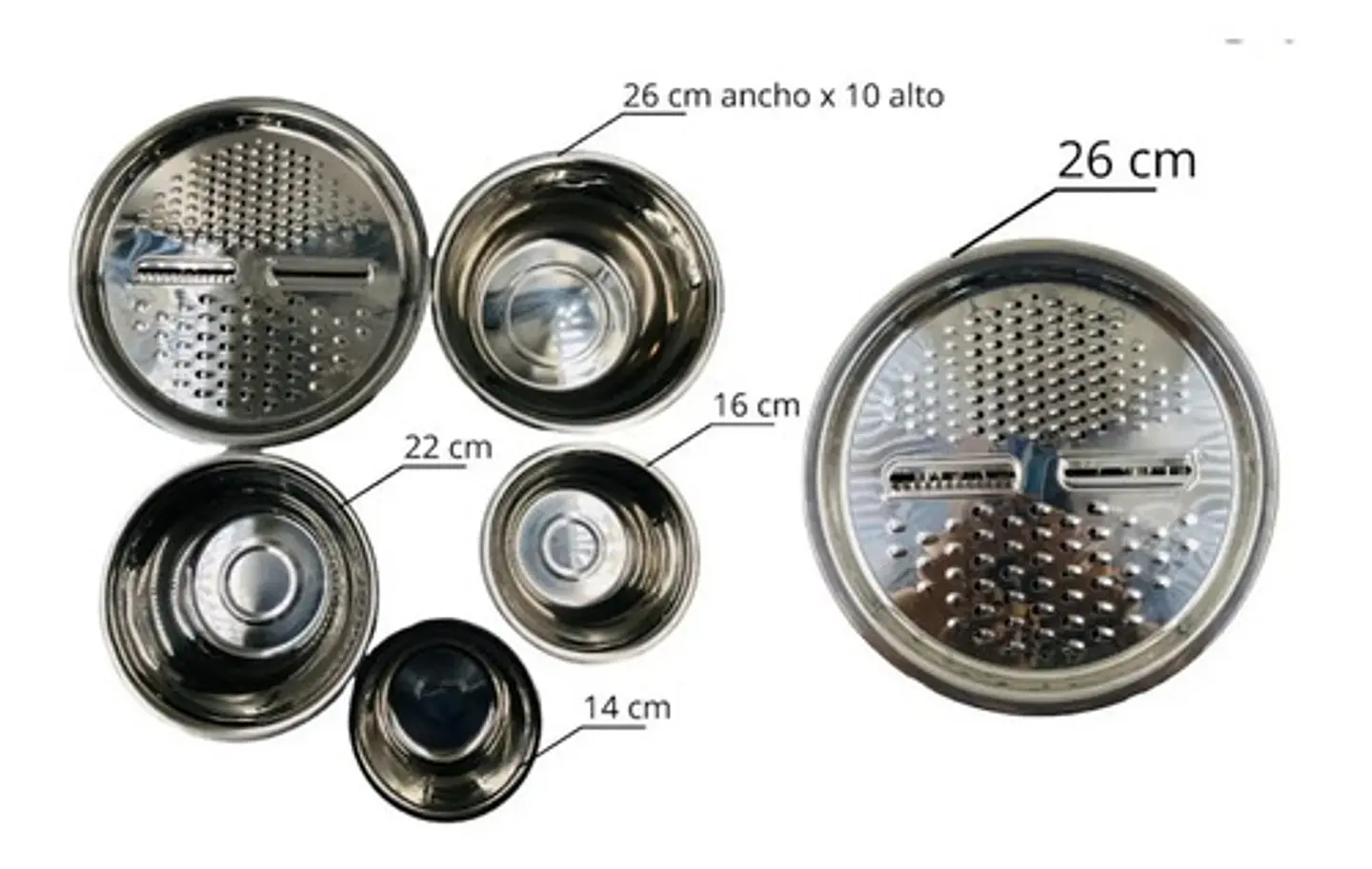 Bowl Metálico Acero Inoxidable 5 Pzc Con Rallador Tapa  6