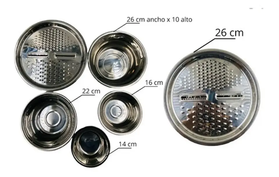 Bowl Metálico Acero Inoxidable 5 Pzc Con Rallador Tapa  6
