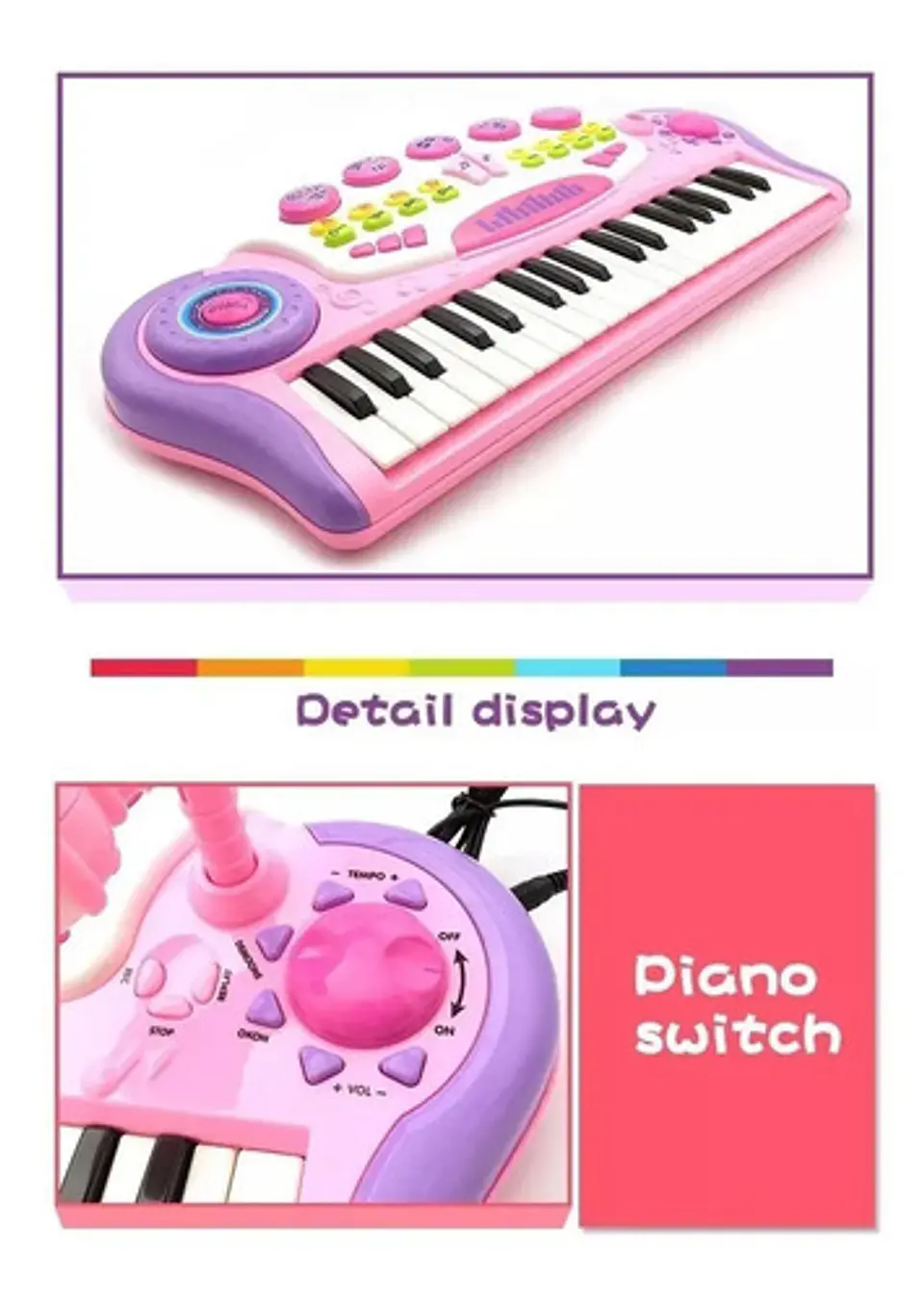 Organeta Piano Luz Micrófono Juguete Niños 37 Teclas Bo-35 2