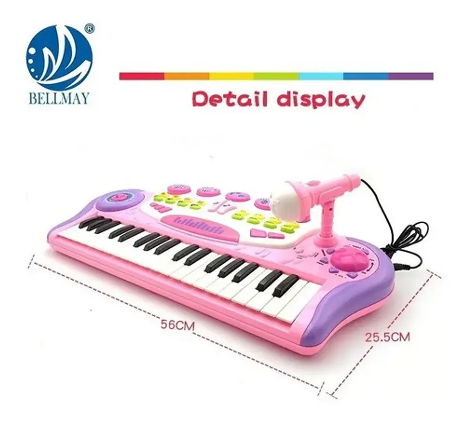 Organeta Piano Luz Micrófono Juguete Niños 37 Teclas Bo-35 4