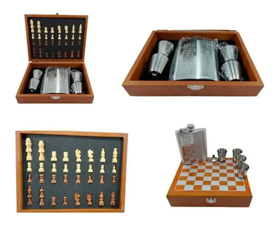 Set Whiskera 8oz Ajedrez En Madera Con 4 Copas Dq388 2