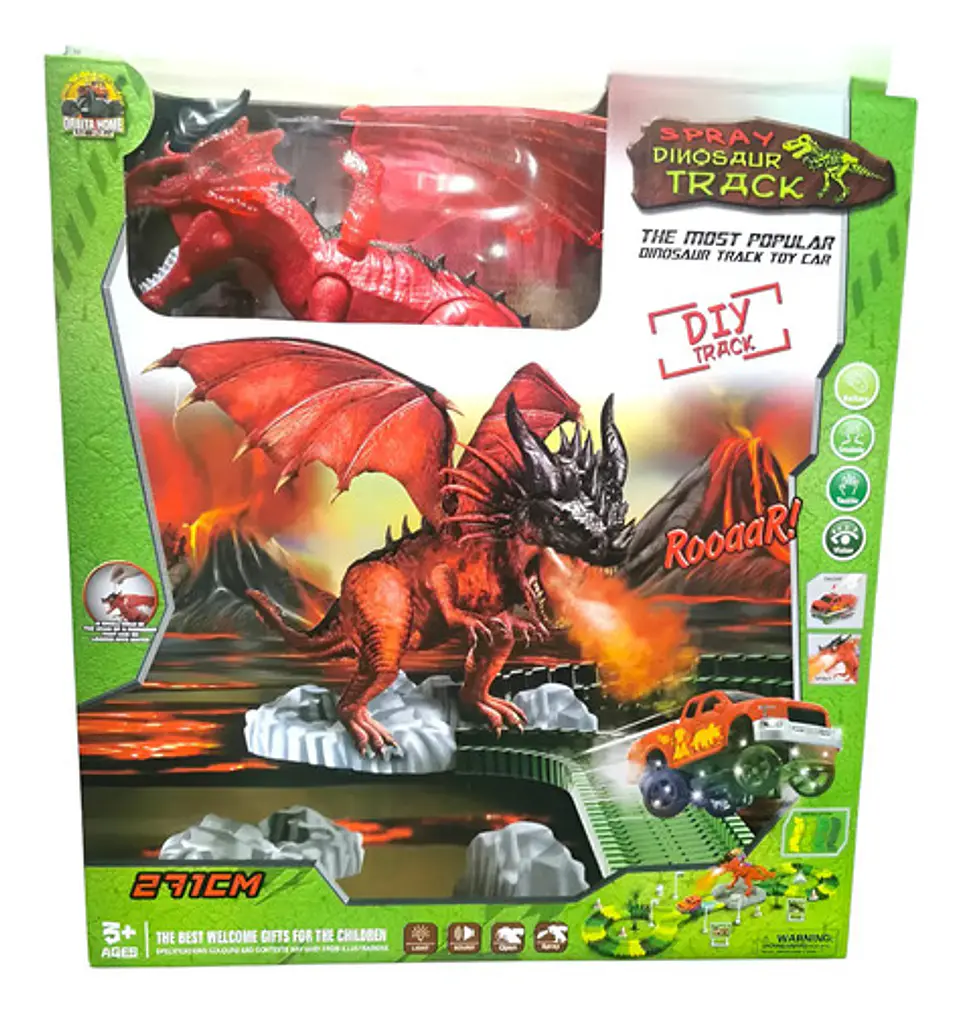 Pista De Carros Dragon Lanza Humo Sonido Juguete Gd-27a Color Rojo 1