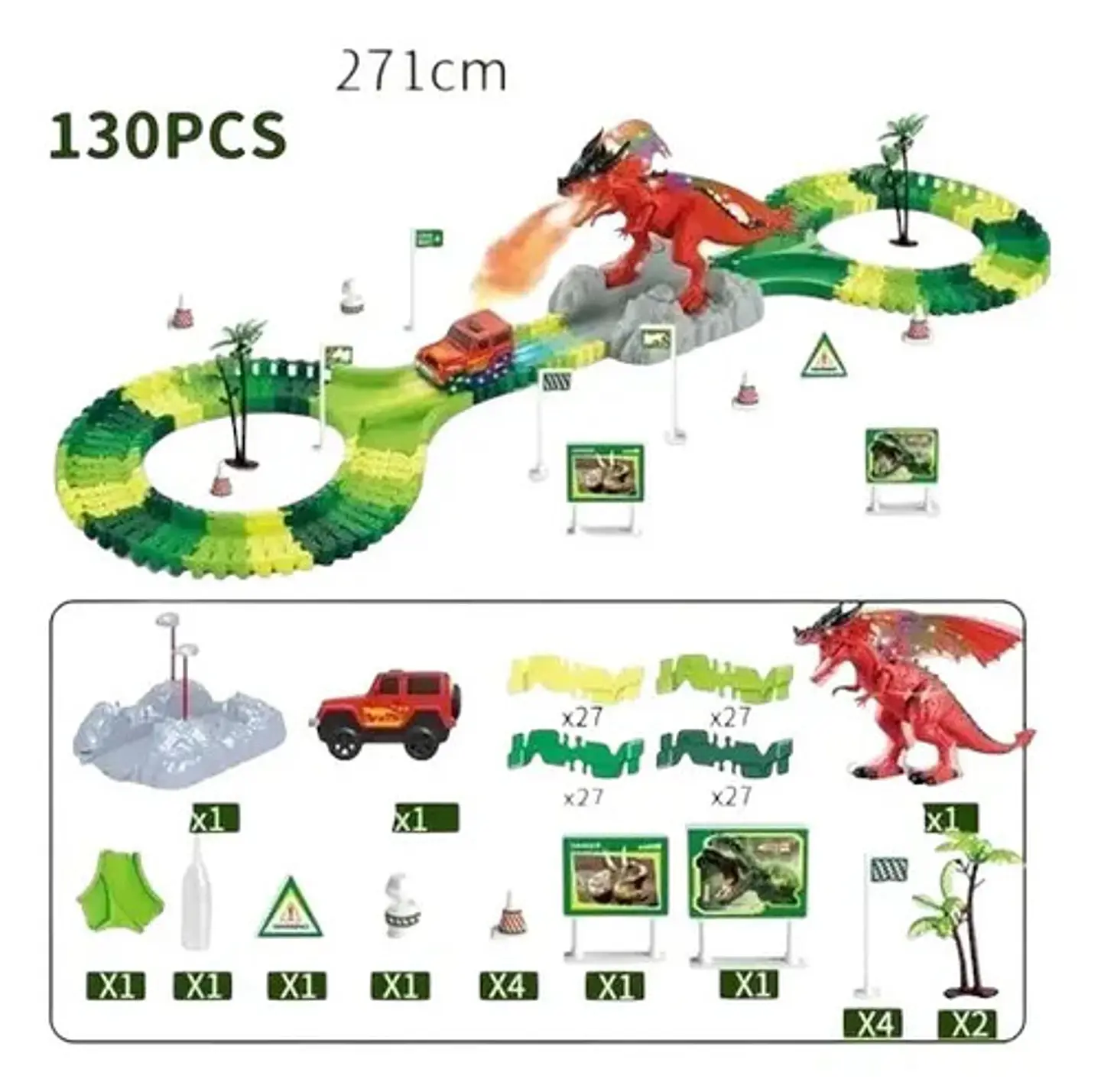 Pista De Carros Dragon Lanza Humo Sonido Juguete Gd-27a Color Rojo 2