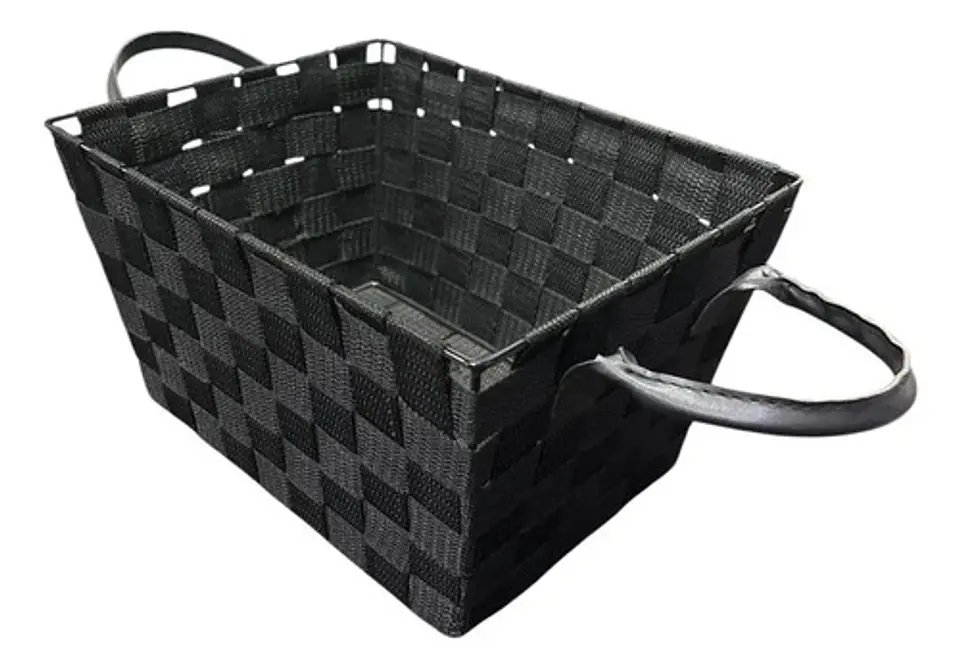 Canasta Multiusos Rectangular De Tela Negra Con Manijas Negro 1