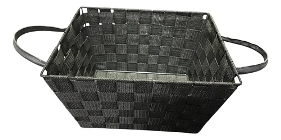 Canasta Multiusos Rectangular De Tela Negra Con Manijas Negro 3