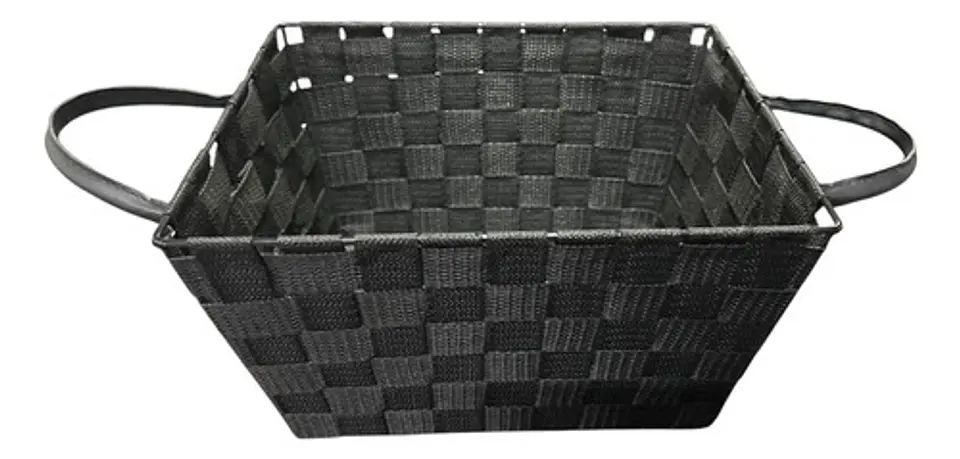 Canasta Multiusos Rectangular De Tela Negra Con Manijas Negro 5