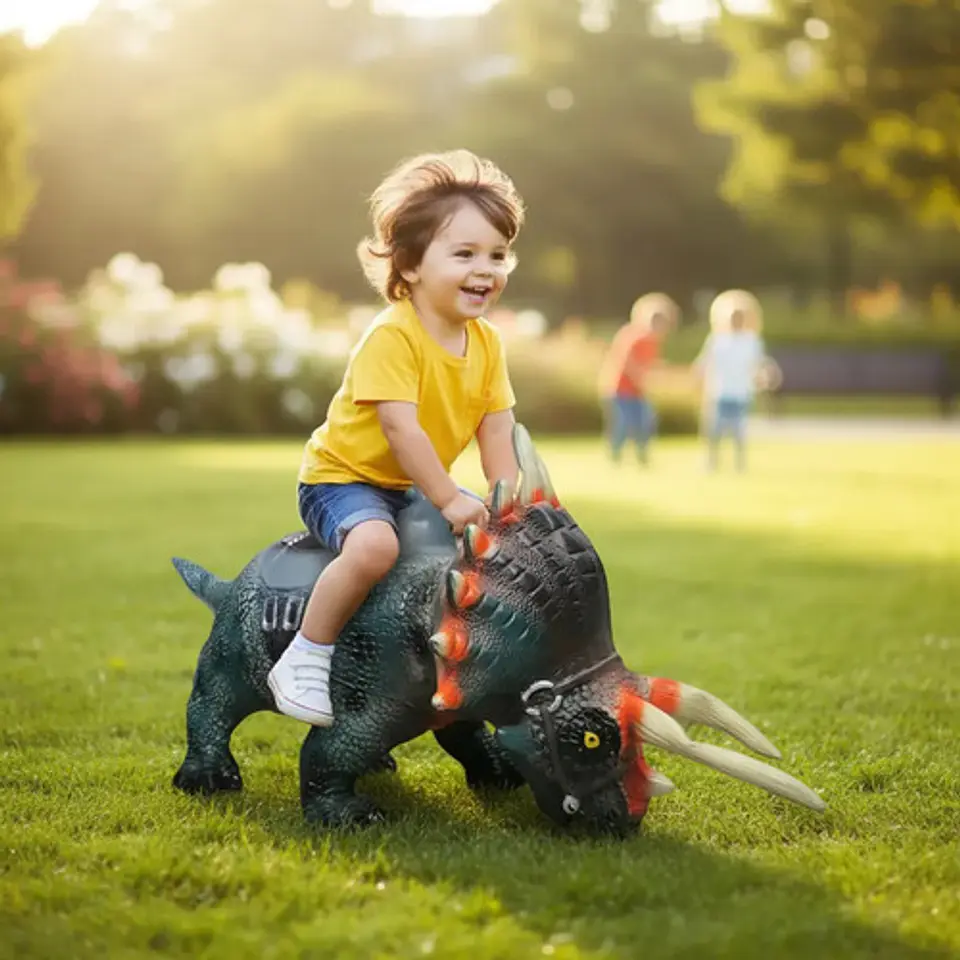Montable Triceratops Dinosaurio Niño Juguete Grande 4