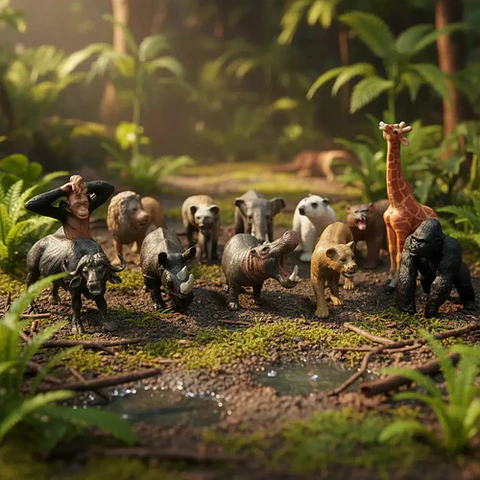 Set X 12 Animales Plásticos Medianos Salvajes Selva 7264
