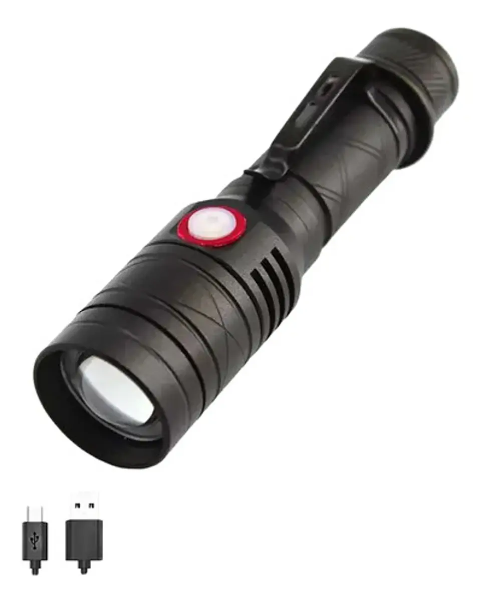 Linterna De Mano Recargable Usb Dq Negra 1200 Lm Zoom Magnética 3 Modos Blanco 1