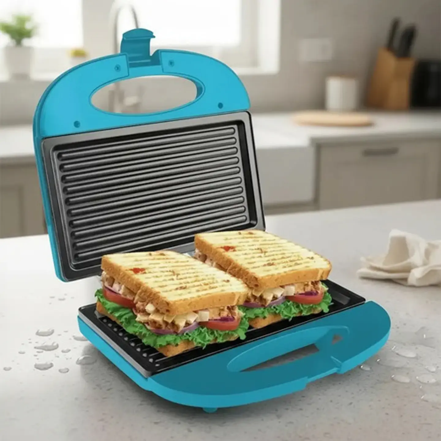 Sandwichera Grill Asador 2 En 1 Home Elements Antiadherente  5
