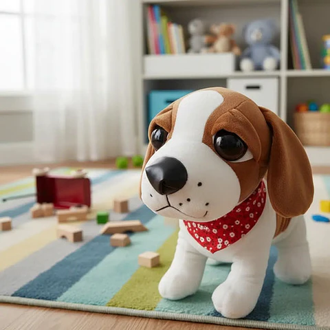 Perro Peluche Control Collar Camina Ladra Mueve La Cola