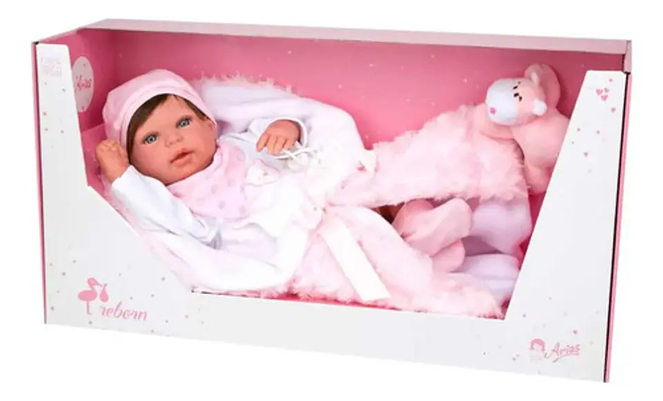 Muñeca Reborn Arias Baby 98085 Realista 45cm Con Manta Y Peluche 2