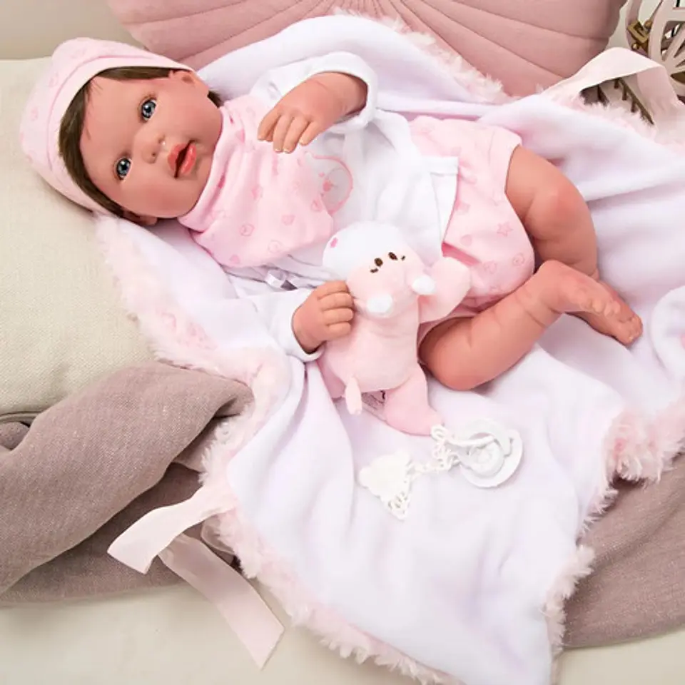 Muñeca Reborn Arias Baby 98085 Realista 45cm Con Manta Y Peluche 5